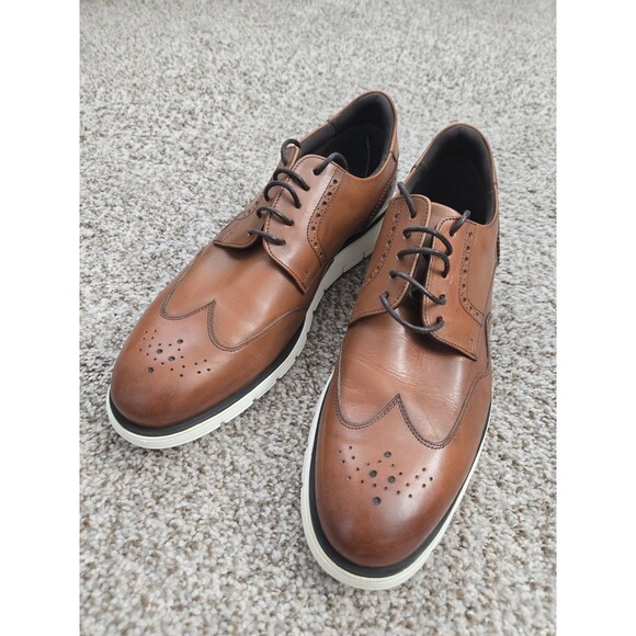 Charles Tyrwhitt Men's Brown Wing Tip Oxford Shoes White Rubber Soles Size 9 EUC - Picture 1 of 9
